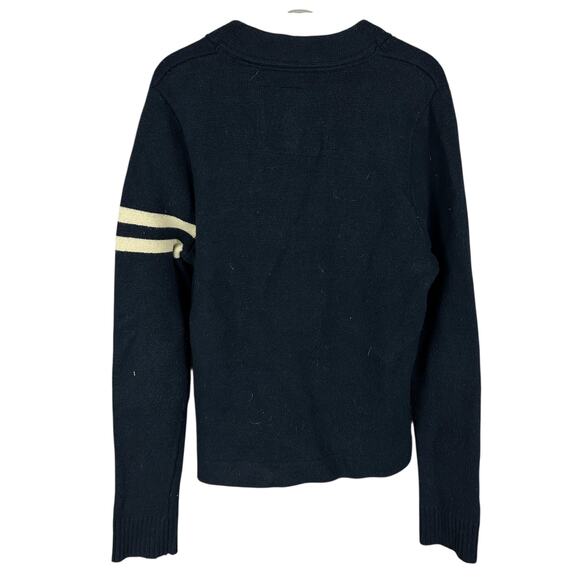 Abercrombie and Fitch Vintage Y2K Varsity Patch Fitted Navy Blue Rugby Cardigan - Picture 2 of 4